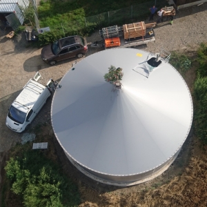 Stallkamp roof for liquid manure storage aerial picture